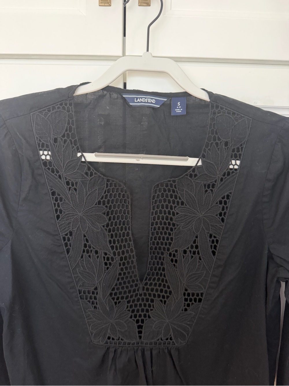 Lands' End Black Crochet V-Neck Swim Coverup - Picture 2 of 3